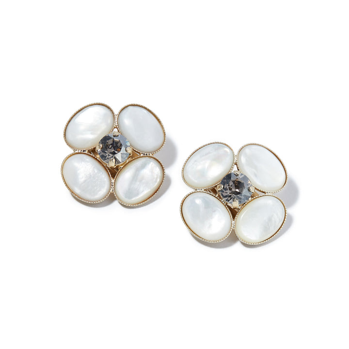 Merrichase Camellia flower mother-of-pearl statement earrings 