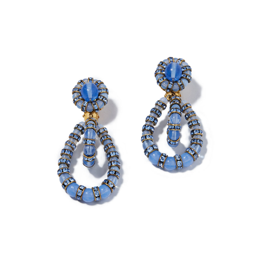 Merrichase Double helix beaded blue crystal statement earrings