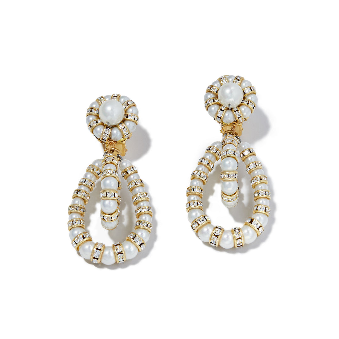 Merrichase Double helix white pearl statement earrings