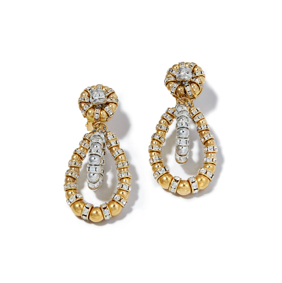 Merrichase Double helix gold white diamond crystal statement earrings