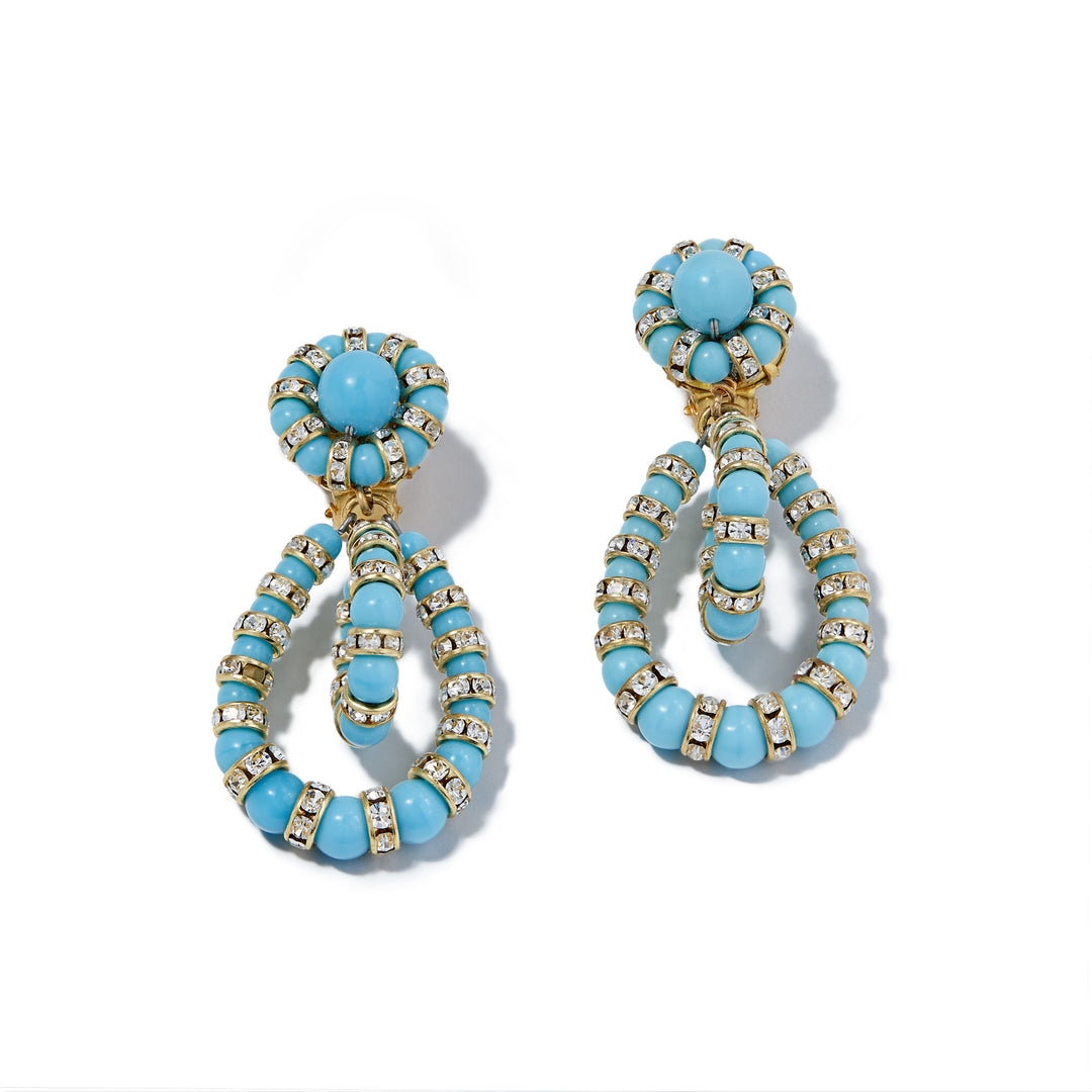 Merrichase Double helix turquoise crystal statement earrings