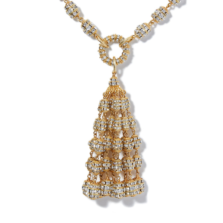 Merrichase Gala gold crystal tassel necklace