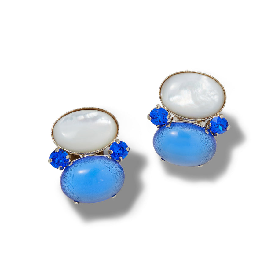 Merrichase Gumdrop cobalt blue mother of pearl earrings
