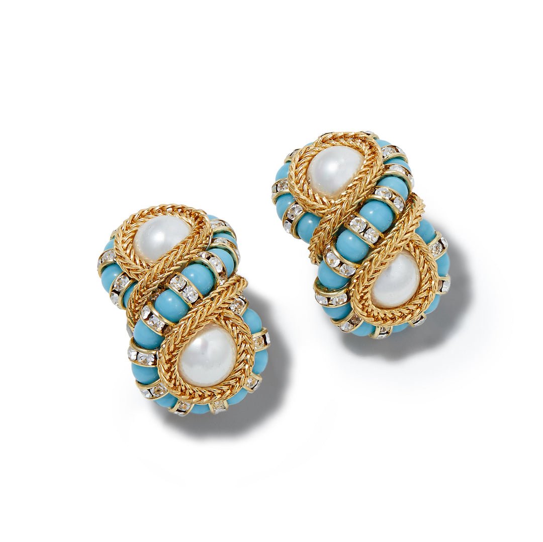 Merrichase Octave turquoise beads pearls crystal statement earrings