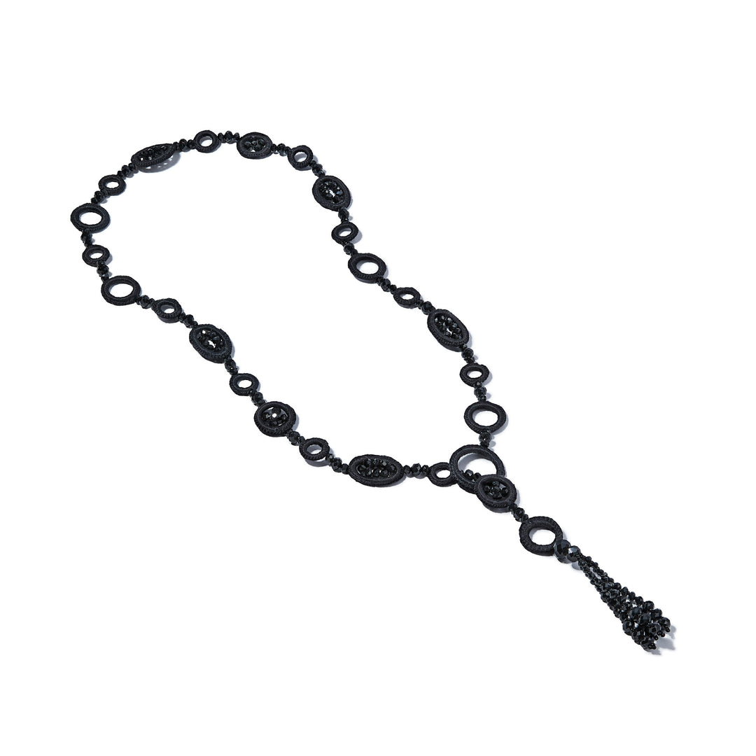 Merrichase Tango black silk crochet tassel necklace