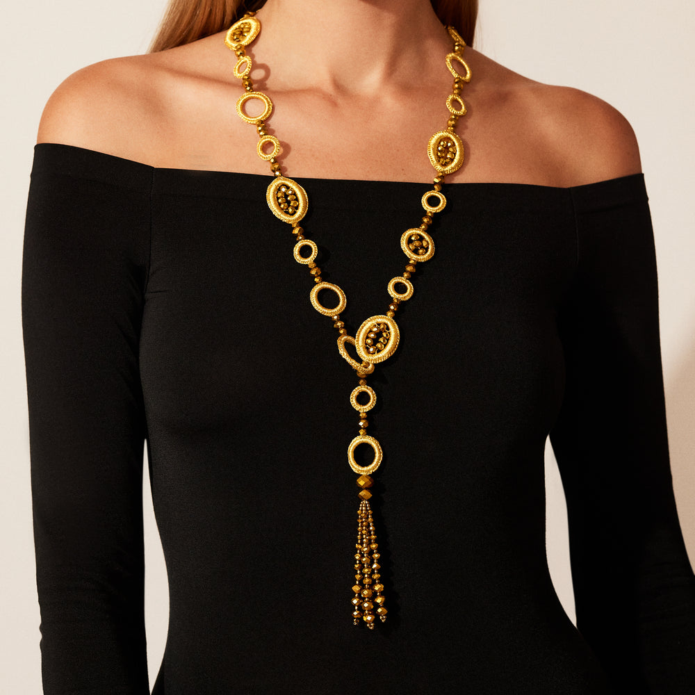 Merrichase Tango gold silk crochet tassel necklace