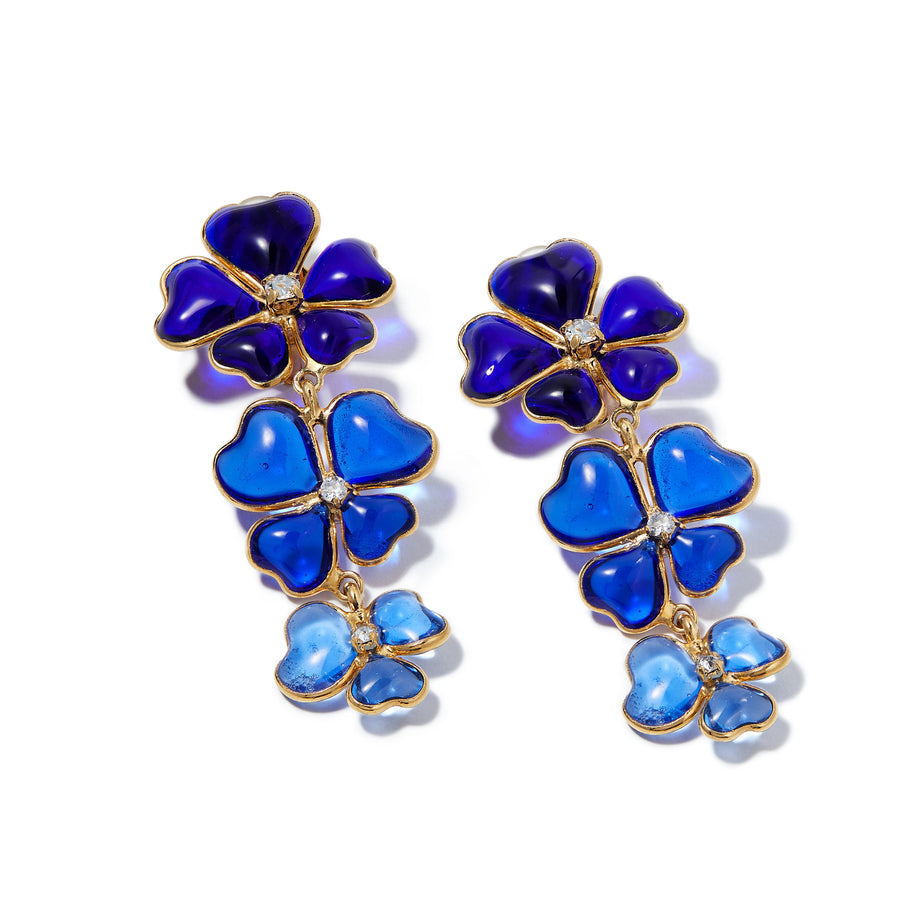 Merrichase Tres fleurs blue gold statement earrings