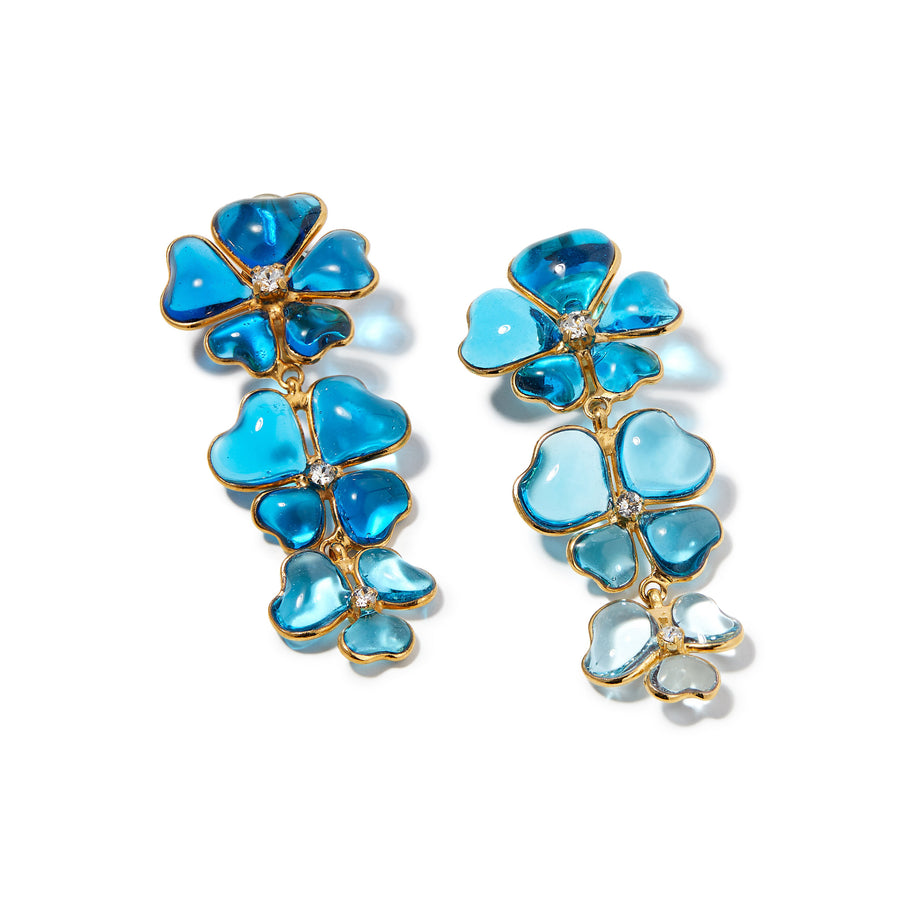 Merrichase Tres fleurs turquoise gold statement earrings