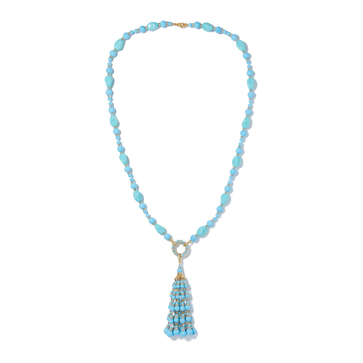 Merrichase Turquoise beaded crystal tassel necklace
