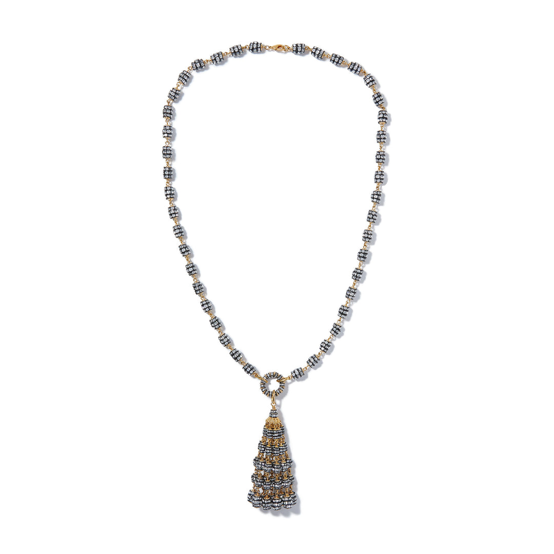 Merrichase Tuxedo black gold crystal tassel necklace