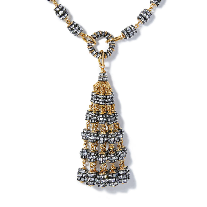 Merrichase Tuxedo black gold crystal tassel necklace