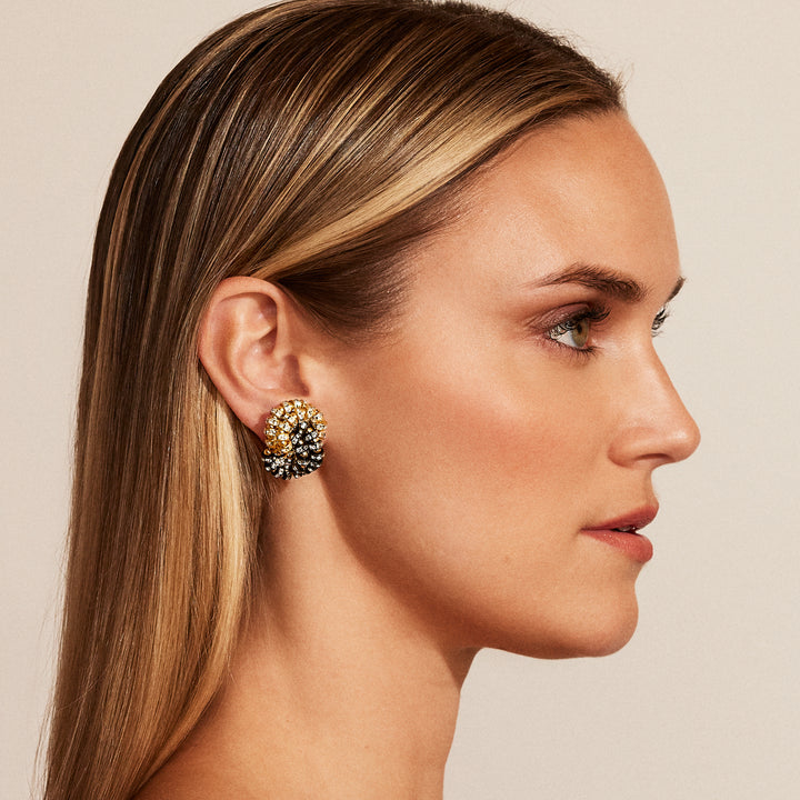 Merrichase Twist gold black crystal pave statement earrings