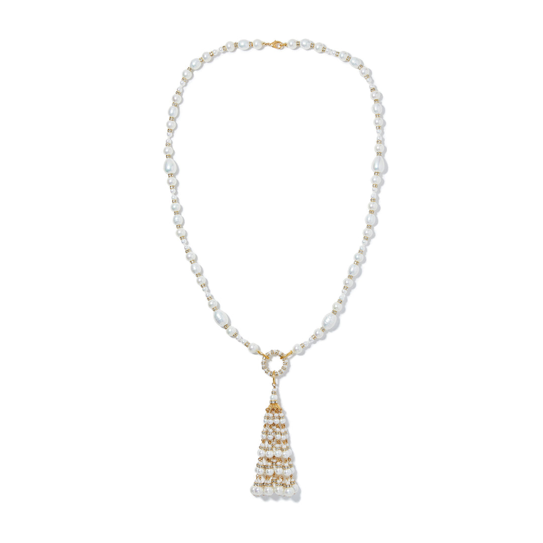 Merrichase Pearl crystal gold necklace