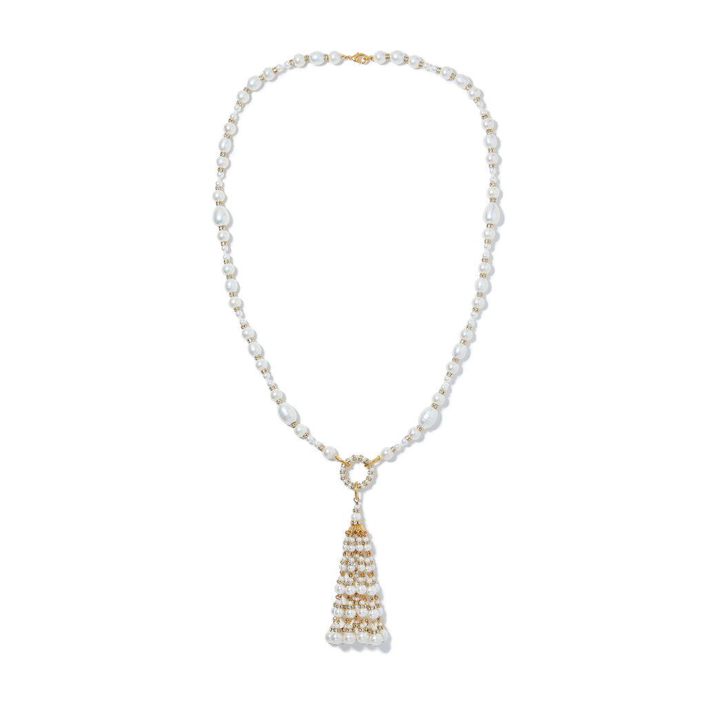 Lot - Cultured Pearl Sautoir Tassel Necklace with Sterling Silver Aglets