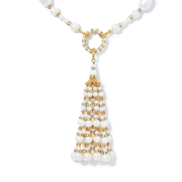Merrichase Pearl crystal gold necklace